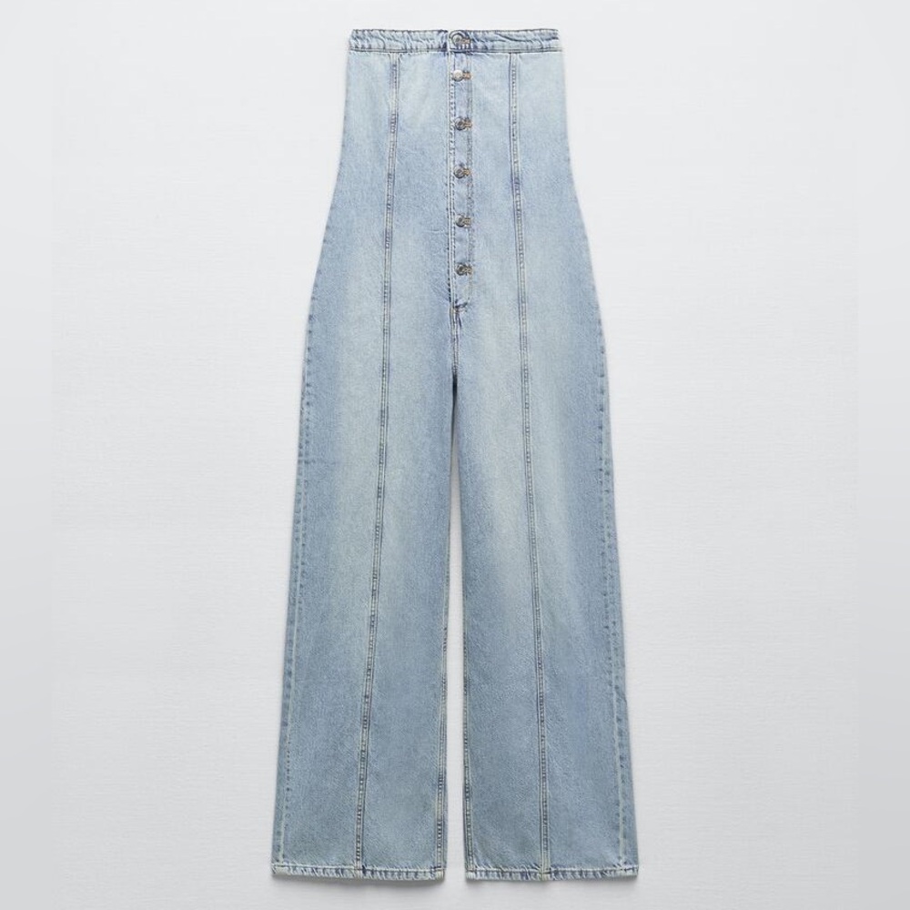 Zara Strapless Denim Jumpsuit
